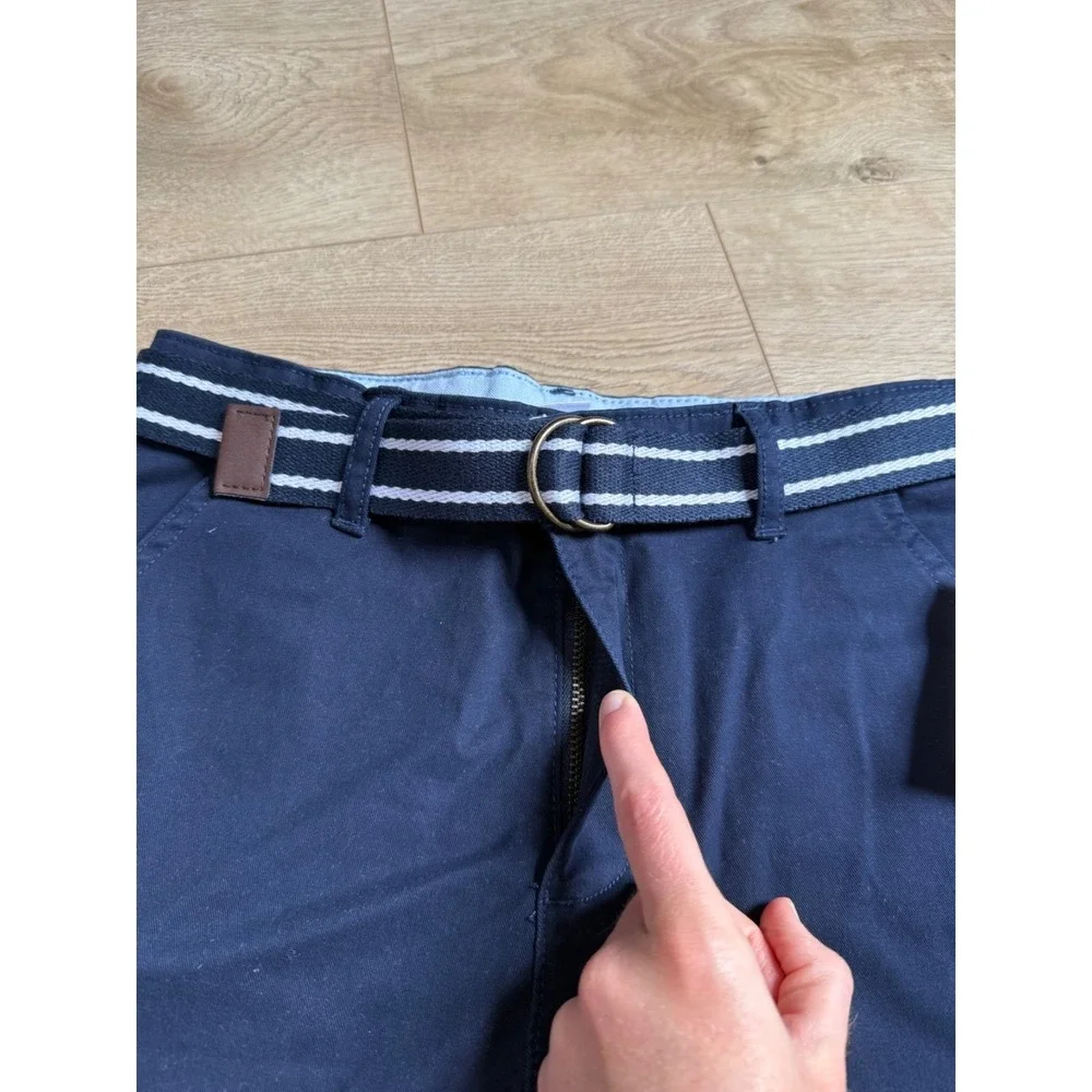 NWT Kids Boys nanotex Gymboree uniforms navy blue belted chino shorts‎ size 12